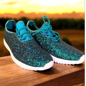 Forever Unique Blue Green Glitter Lace Up Sneakers Women’s‎ Size 10